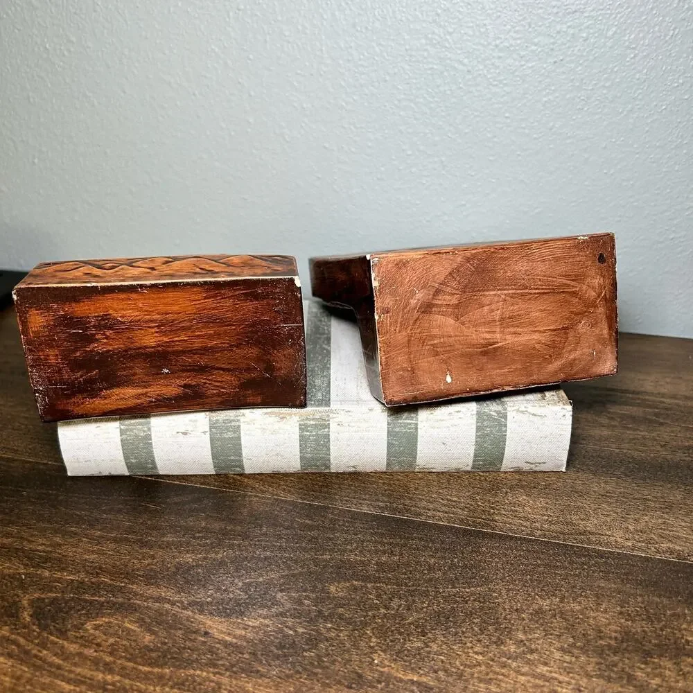 Vintage Ceramic Cramer Mold Bookends Anchor Nautical Rope Faux Wood Brown